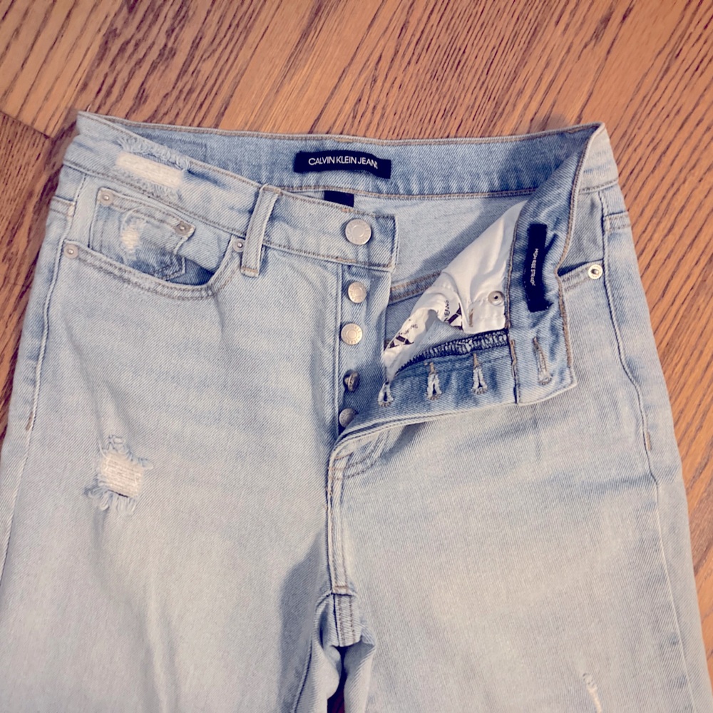 Calvin Klein High-rise Straight Crop Jeans with distressed hem
